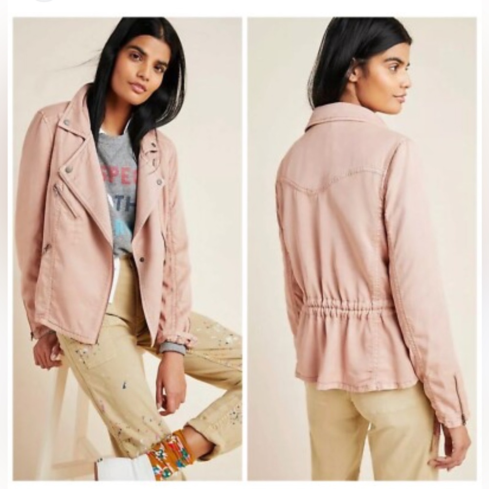 Anthropologie Marrakech Ronika Draped Moto Jacket In Dusty Pink